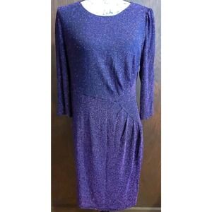 Formal Dressy Purple Glitter Sparkle Shift 3/4 Sleeve Ruched Dress Sz Large 12